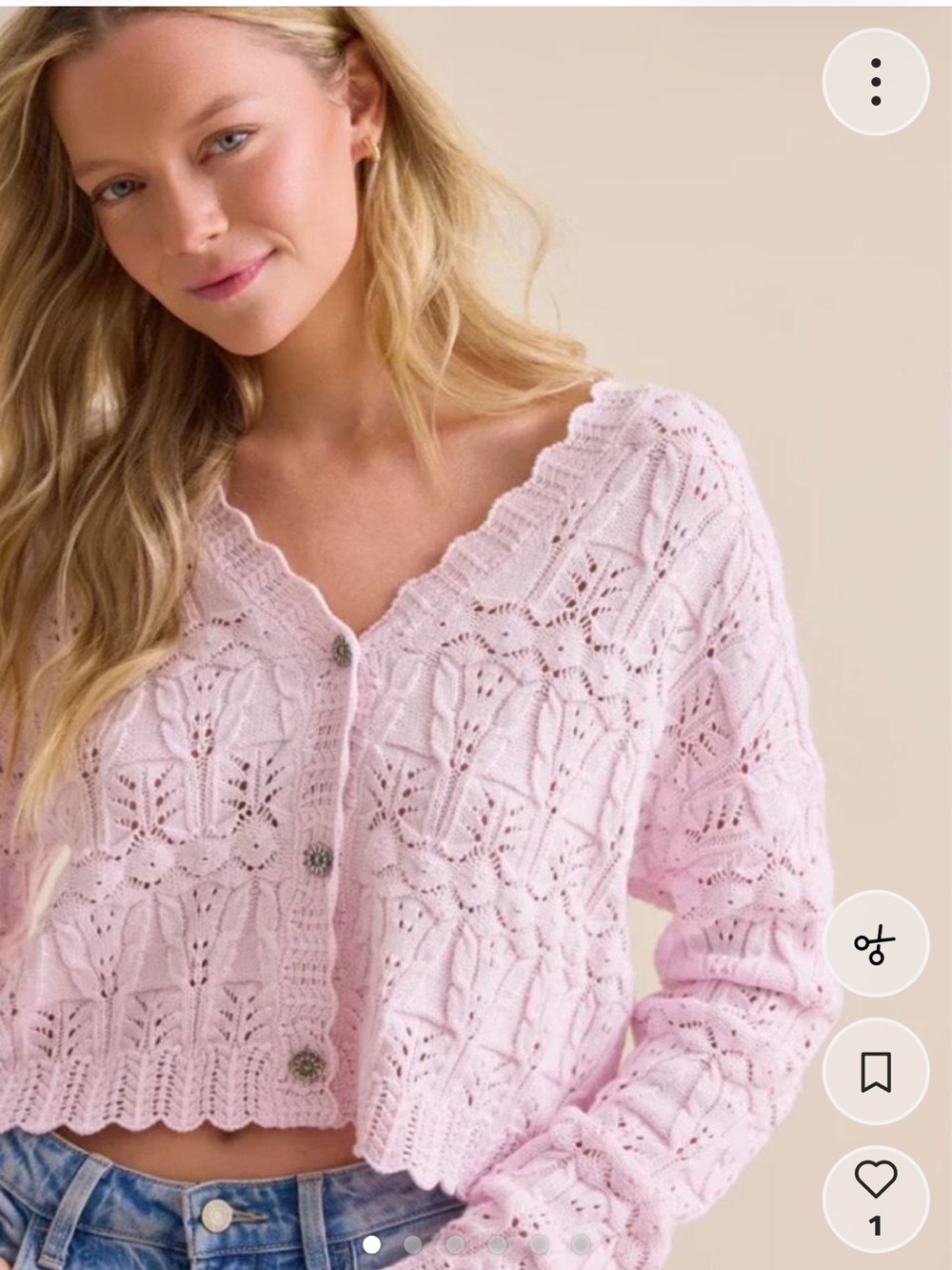 Altar'd State Light Pink Lace-Pattern Cropped Cardigan